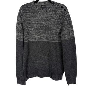 Club Monaco Mens Medium Gray Colorblock Crew Neck Sweater Button Shoulder Detail